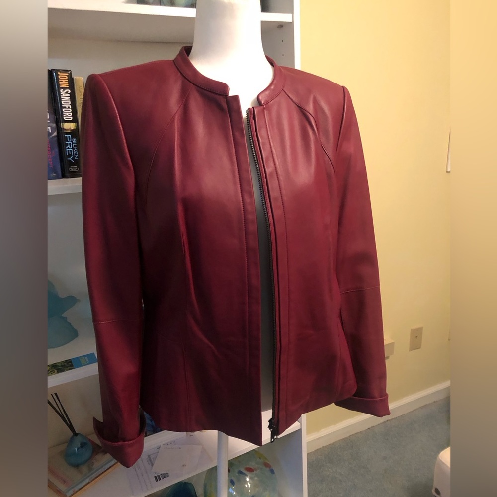 Lafayette 148 New York burgundy leather jacket size 14